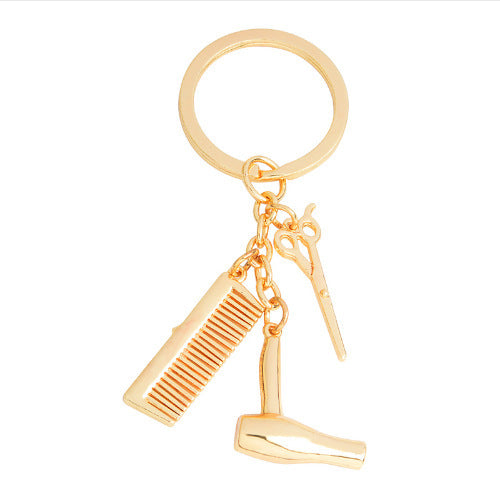 European and American jewelry fashion hairdresser hairdressing tools gold and silver alloy men and women gift key chain wholesale