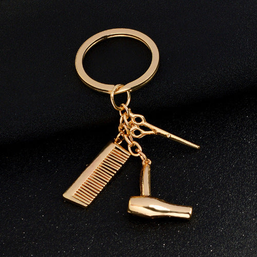 European and American jewelry fashion hairdresser hairdressing tools gold and silver alloy men and women gift key chain wholesale