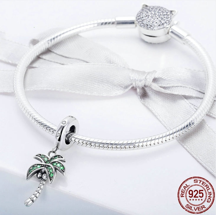 Coconut tree DIY beaded ladies bracelet accessories S925 sterling silver ladies pendant