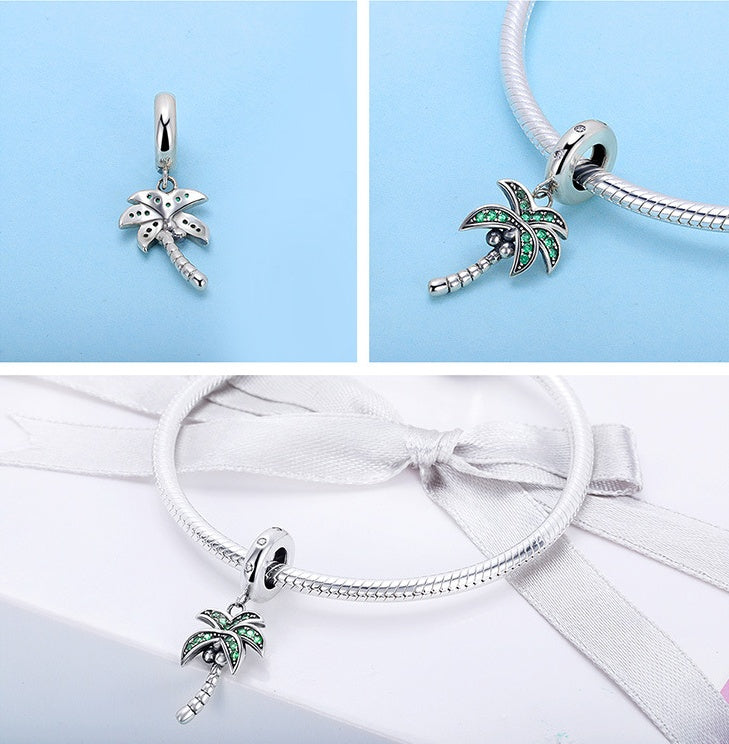 Coconut tree DIY beaded ladies bracelet accessories S925 sterling silver ladies pendant