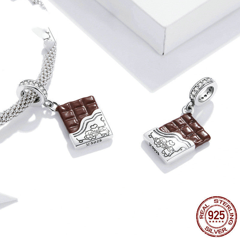 S925 Sterling Silver Chocolate Pendant Diy Bracelet Accessories