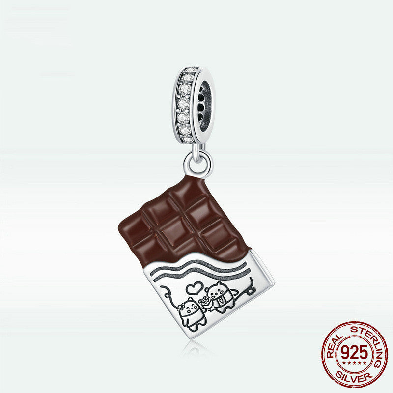 S925 Sterling Silver Chocolate Pendant Diy Bracelet Accessories