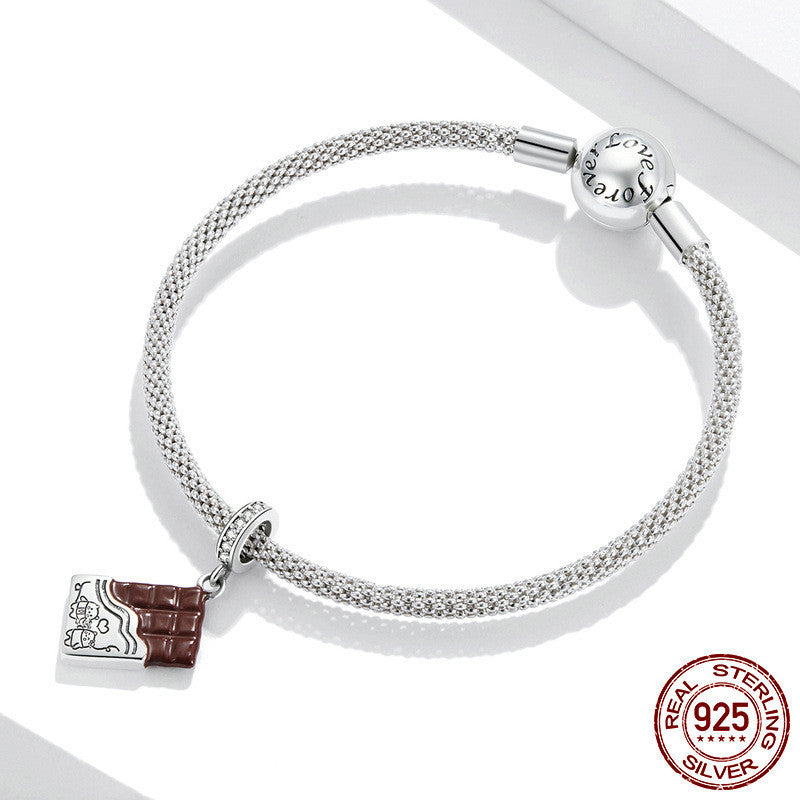 S925 Sterling Silver Chocolate Pendant Diy Bracelet Accessories