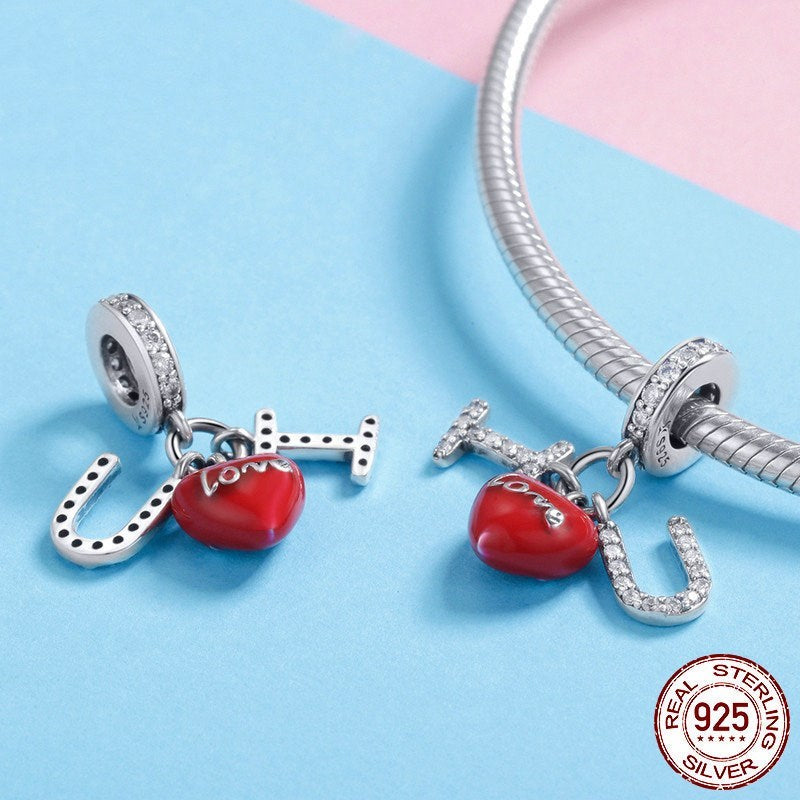 I LOVE YOU Lady Beaded Bracelet Accessory Silver Pendant