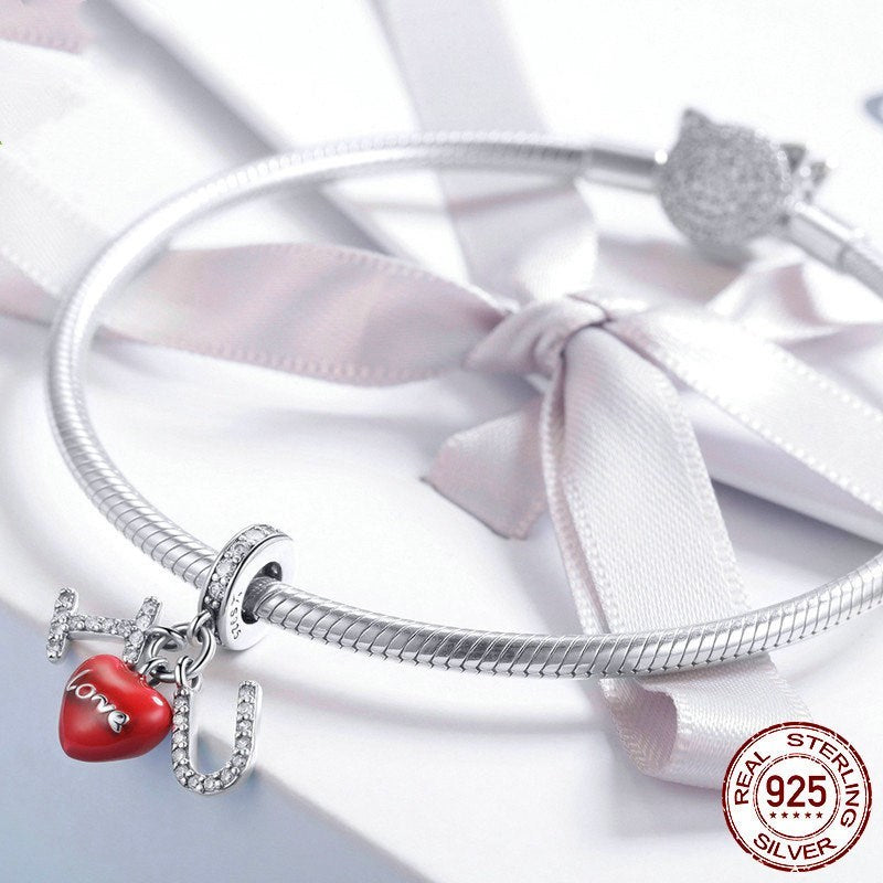 I LOVE YOU Lady Beaded Bracelet Accessory Silver Pendant