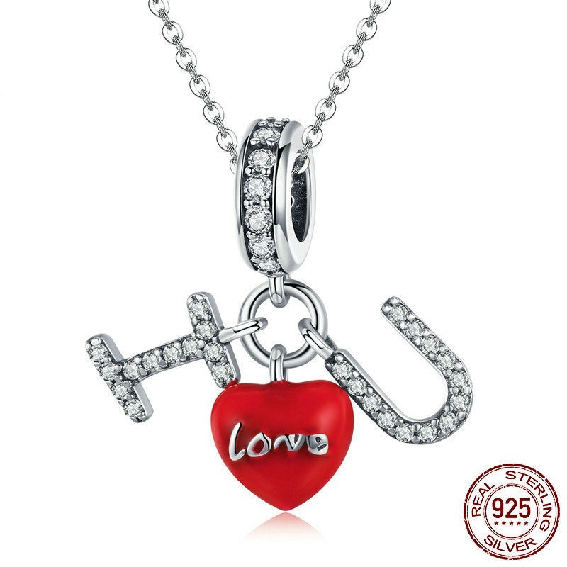 I LOVE YOU Lady Beaded Bracelet Accessory Silver Pendant