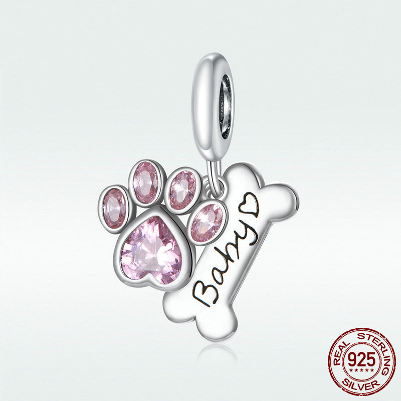 Dog Paw Beads 925 Silver Cute Animal Pink Paw Print DIY Charm