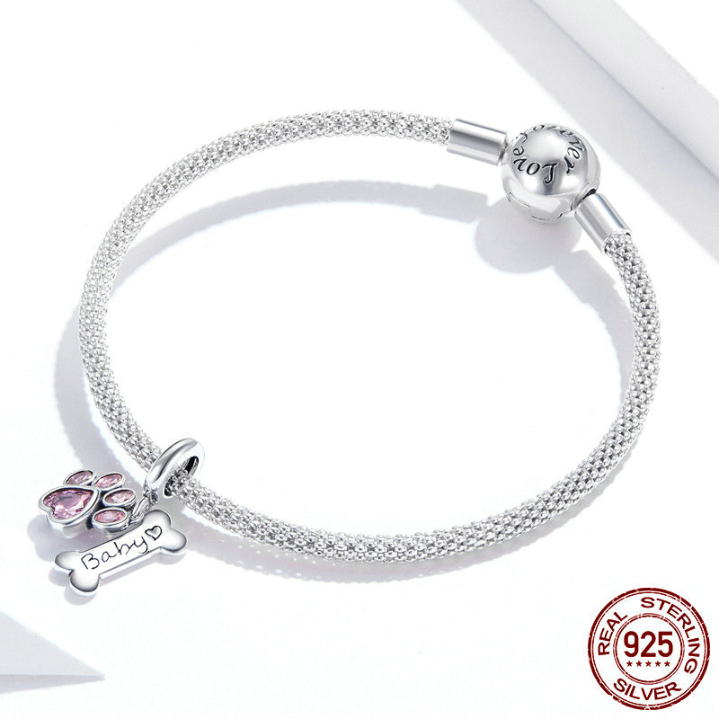 Dog Paw Beads 925 Silver Cute Animal Pink Paw Print DIY Charm