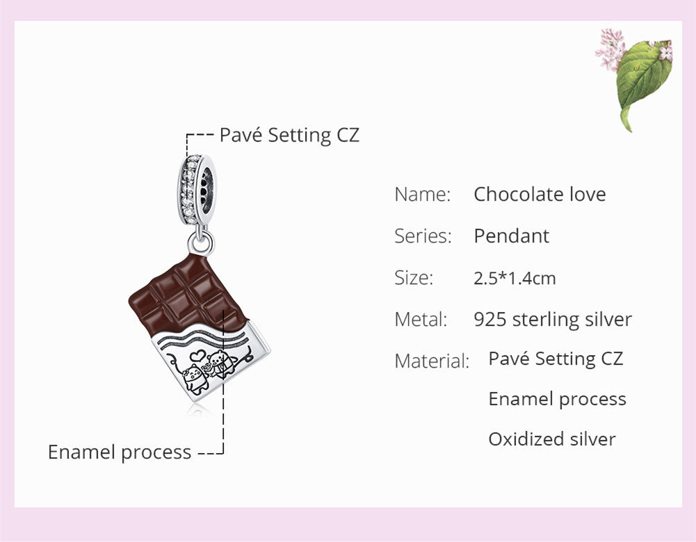 S925 Sterling Silver Chocolate Pendant Diy Bracelet Accessories