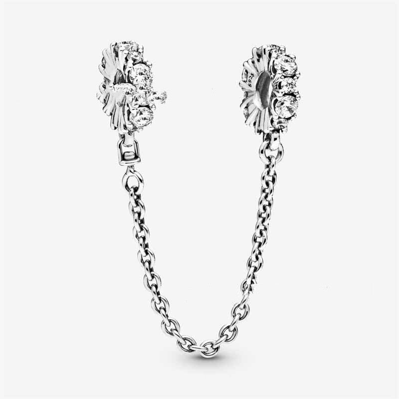 Charm Bracelet 925 Sterling Silver Hand Sparkling Moon Star Safety Chain Clip