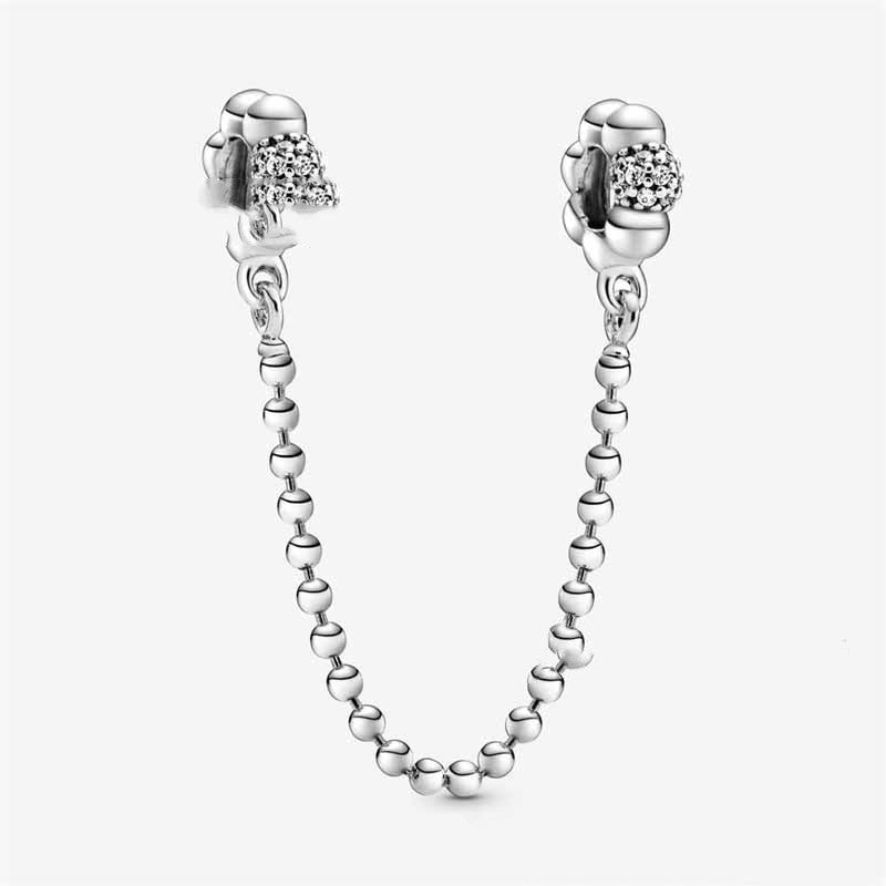 Charm Bracelet 925 Sterling Silver Hand Sparkling Moon Star Safety Chain Clip