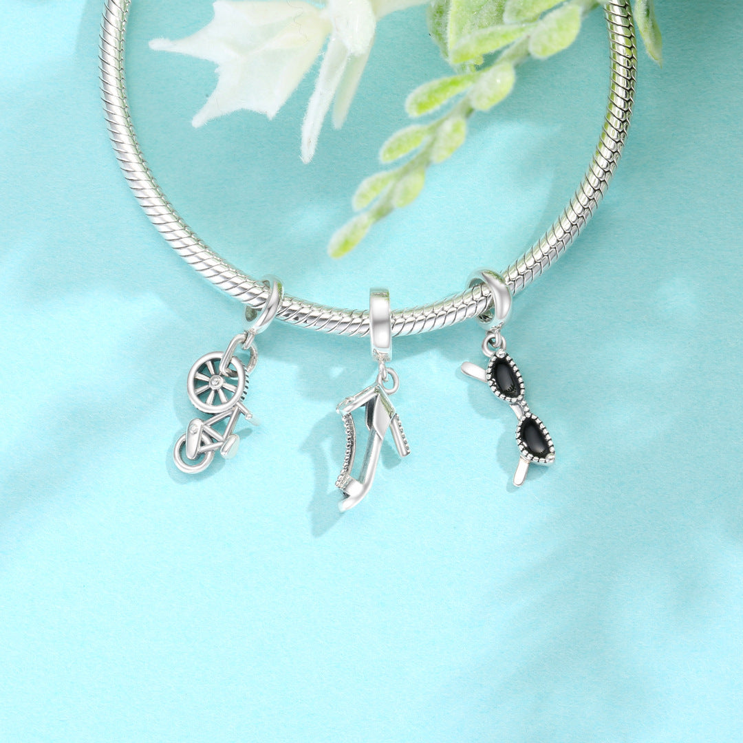 Sterling Silver Beaded Pendant Sunglasses High-heeled Shoes Bicycle Bracelet