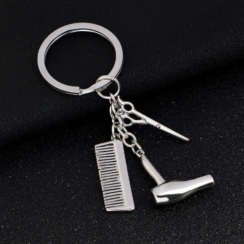 European and American jewelry fashion hairdresser hairdressing tools gold and silver alloy men and women gift key chain wholesale