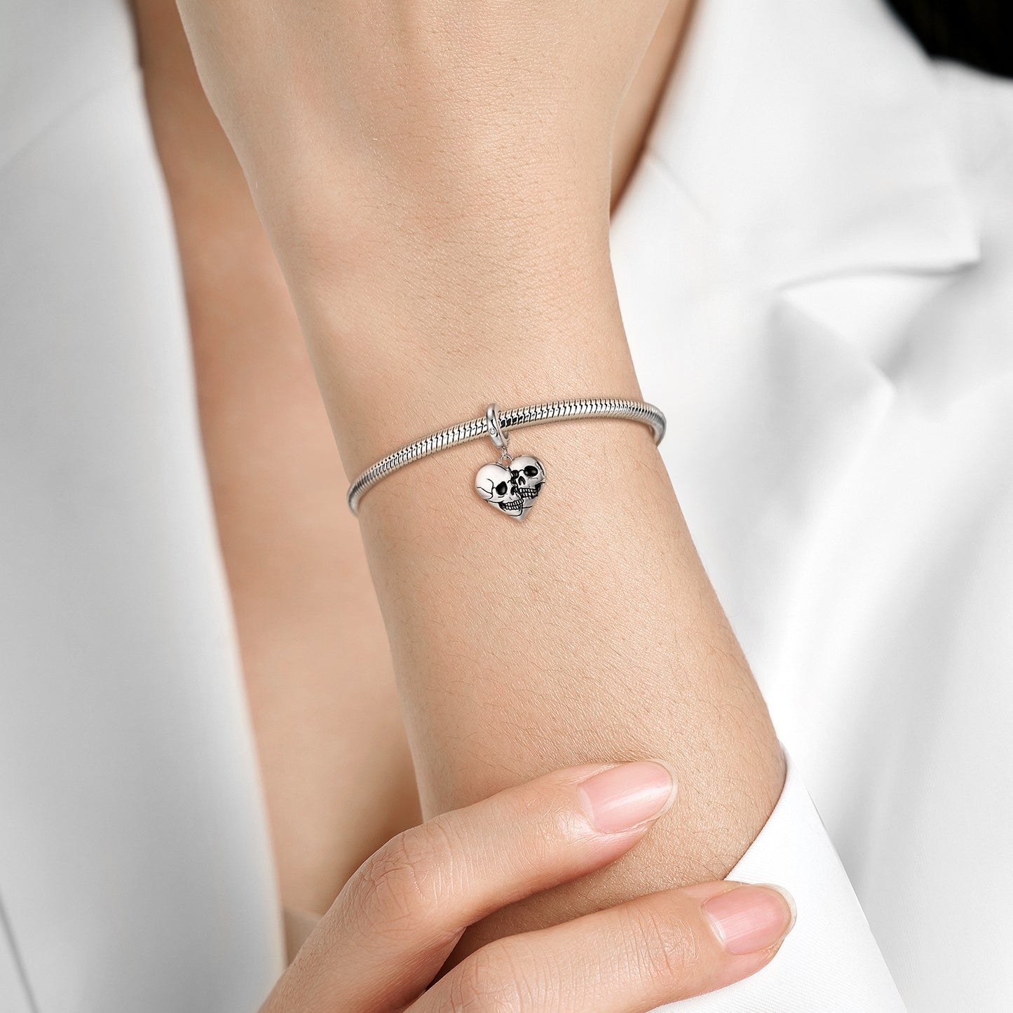 Original Design Double Face Skull Pendant Sterling Silver Pendant Diy Beaded Bracelet S925 Silver