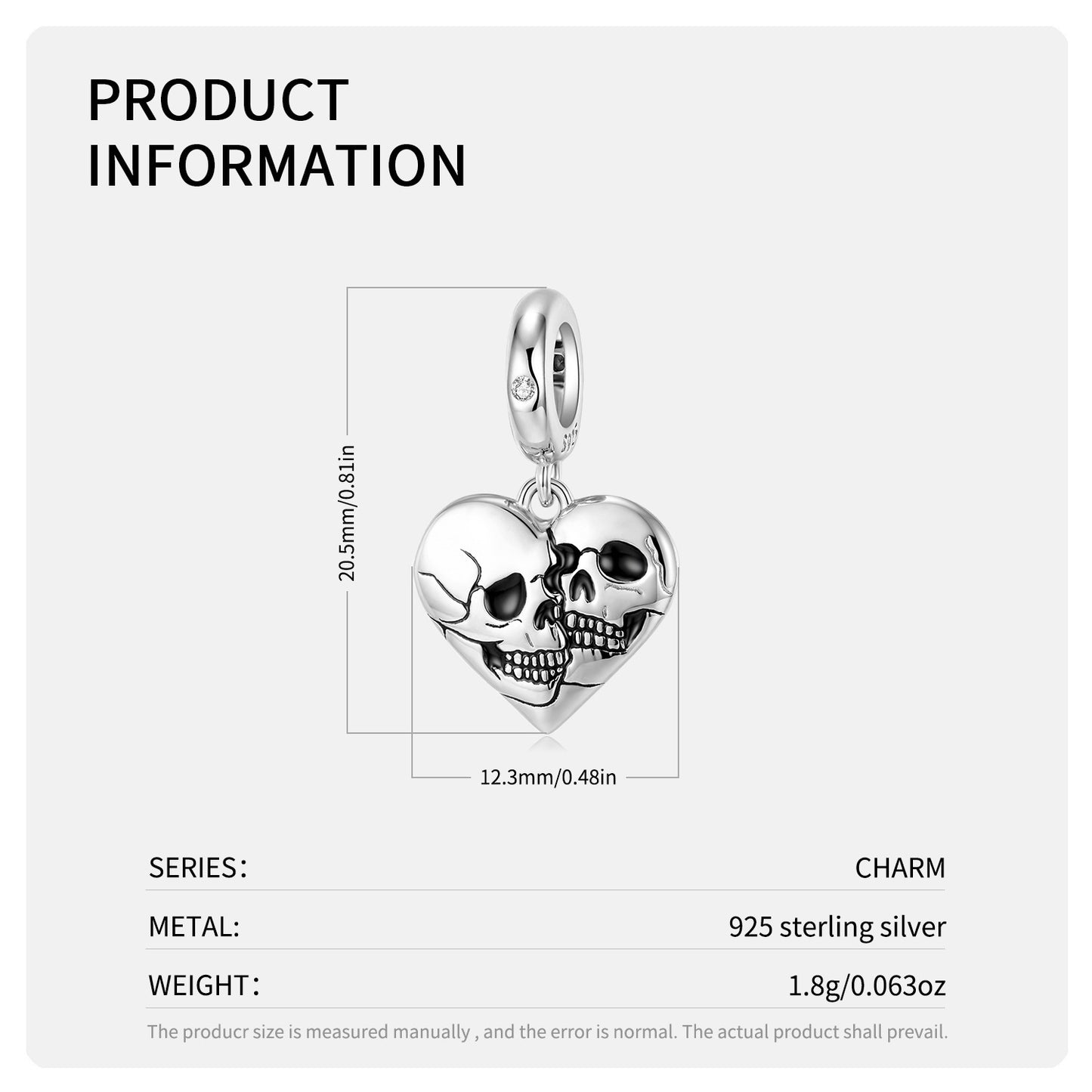 Original Design Double Face Skull Pendant Sterling Silver Pendant Diy Beaded Bracelet S925 Silver