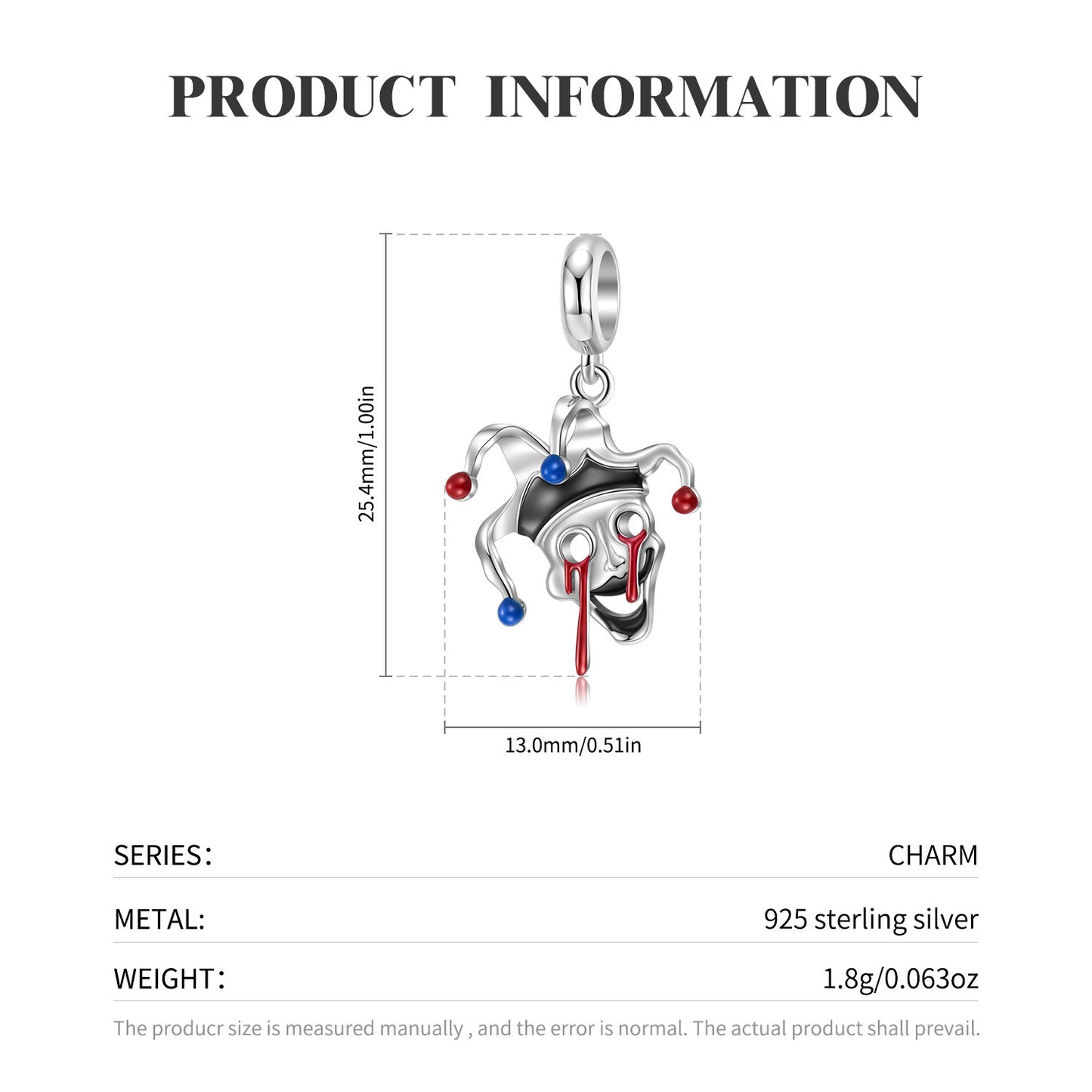 Creative Tragic Clown 925 Silver Drop Glue Pendant Fashion Bracelet Necklace Diy Pendant Accessories