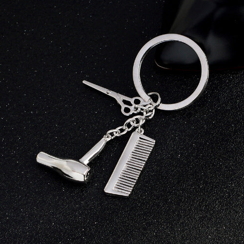 European and American jewelry fashion hairdresser hairdressing tools gold and silver alloy men and women gift key chain wholesale