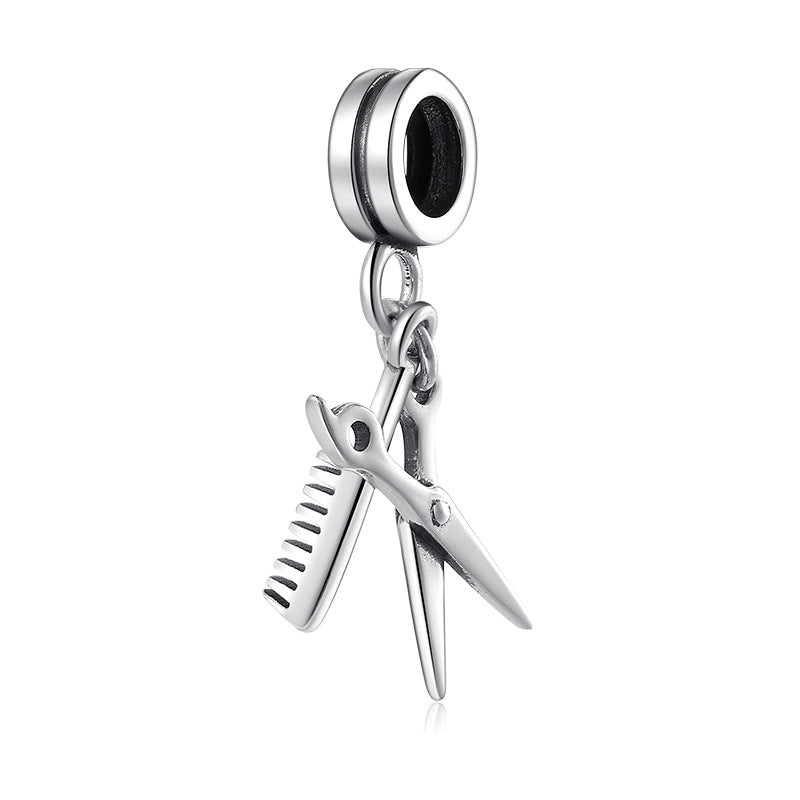 Sterling Silver Pearl Pendant Hair Dryer Scissors Comb Bracelet