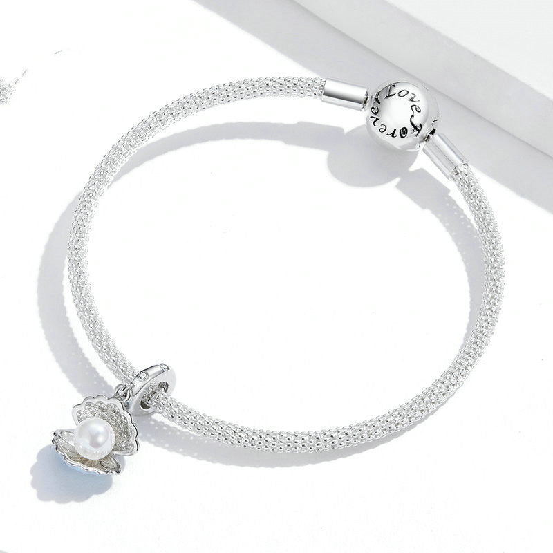 S925 Sterling Silver Pearl Clam Bracelet Pendant With Pearl Diy Charm