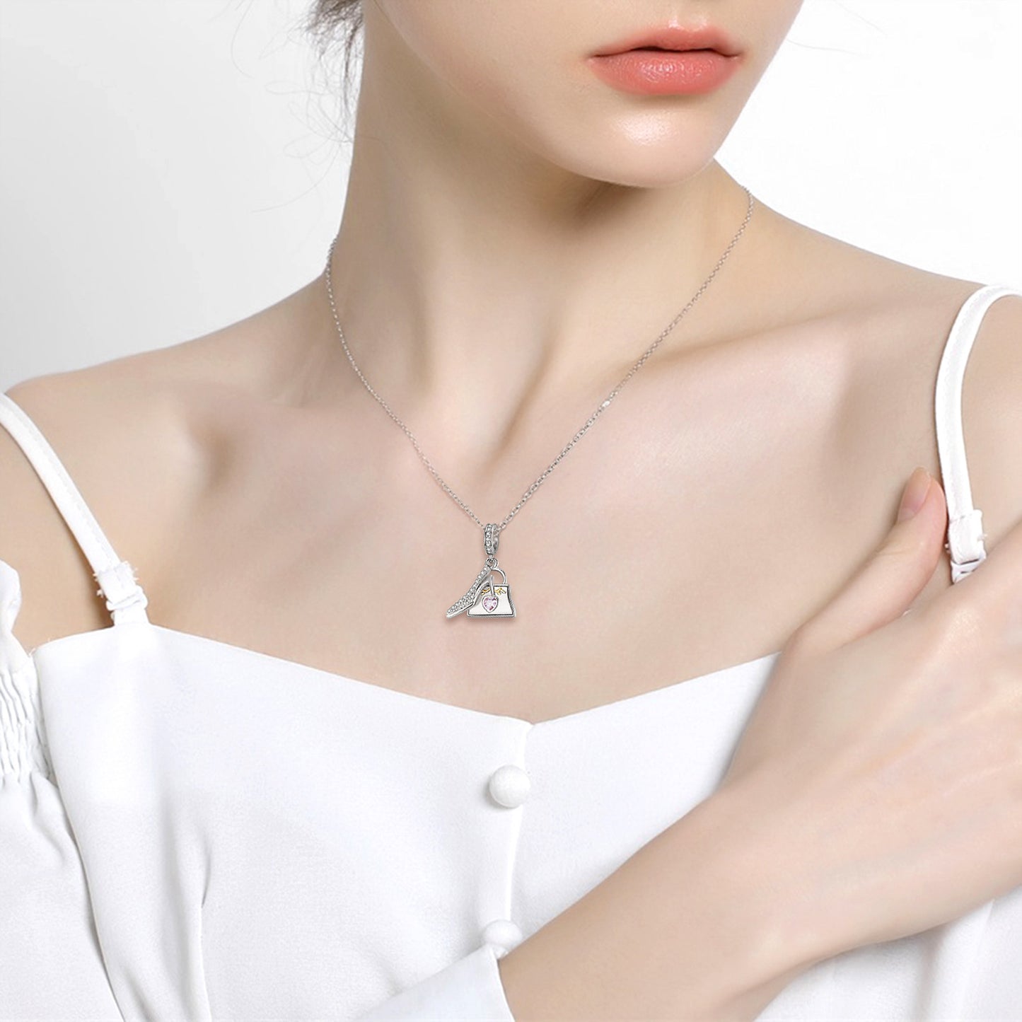 Crystal Shoe Bag Pendant S925 Sterling Silver Valentine's Day Necklace Bracelet Accessories Pendant