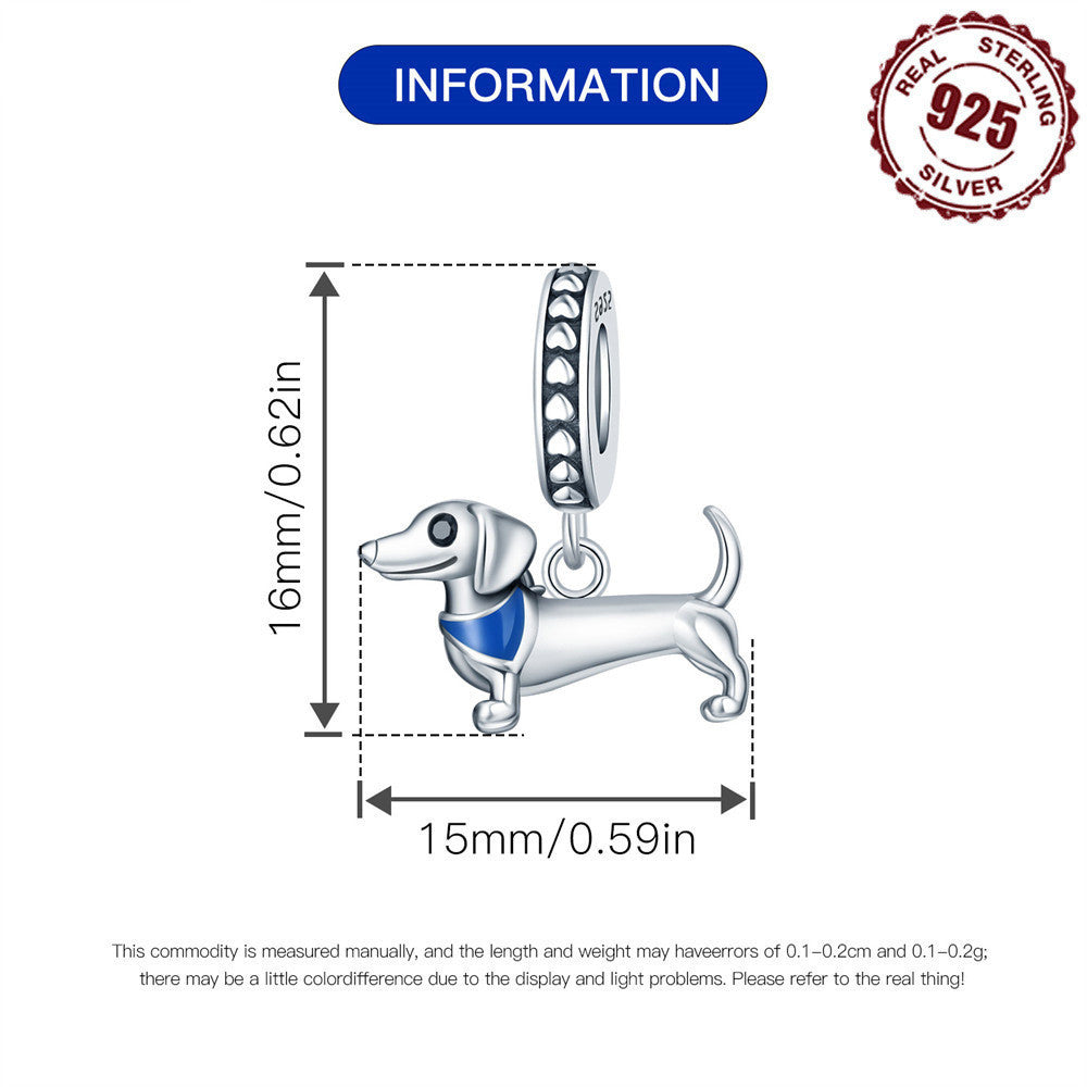 DIY Bracelet Ornament 925 Sterling Silver Sausage Dog Pendant