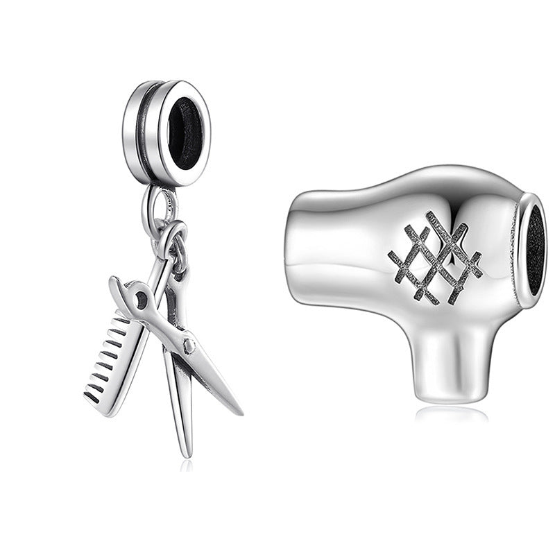 Sterling Silver Pearl Pendant Hair Dryer Scissors Comb Bracelet