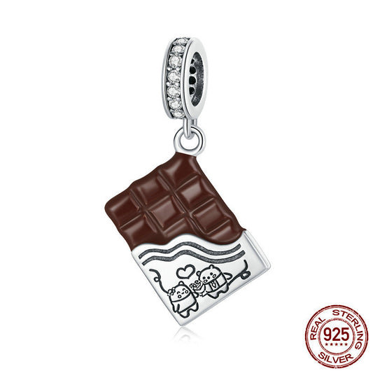 S925 Sterling Silver Chocolate Pendant Diy Bracelet Accessories