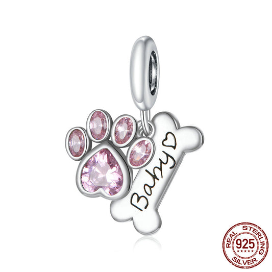 Dog Paw Beads 925 Silver Cute Animal Pink Paw Print DIY Charm