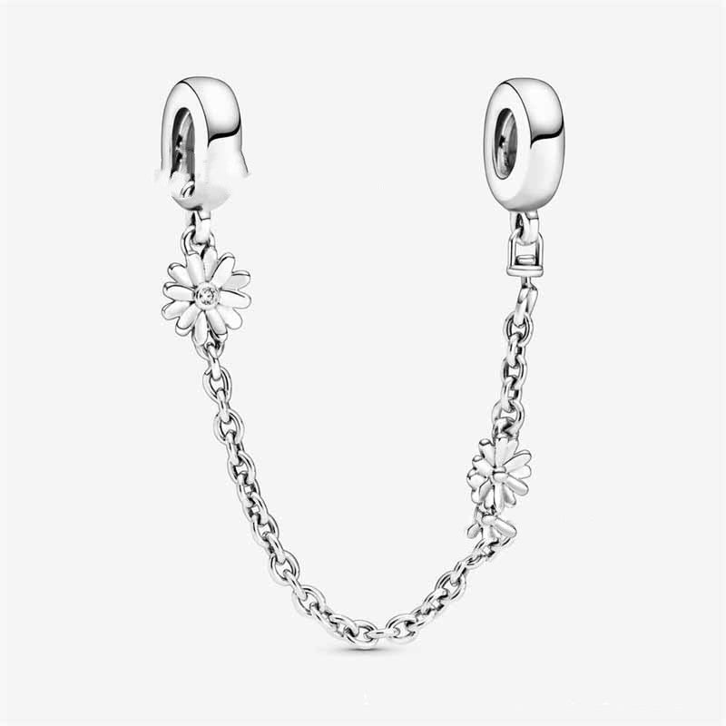 Charm Bracelet 925 Sterling Silver Hand Sparkling Moon Star Safety Chain Clip