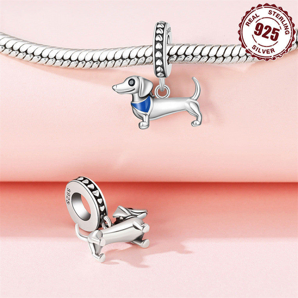 DIY Bracelet Ornament 925 Sterling Silver Sausage Dog Pendant
