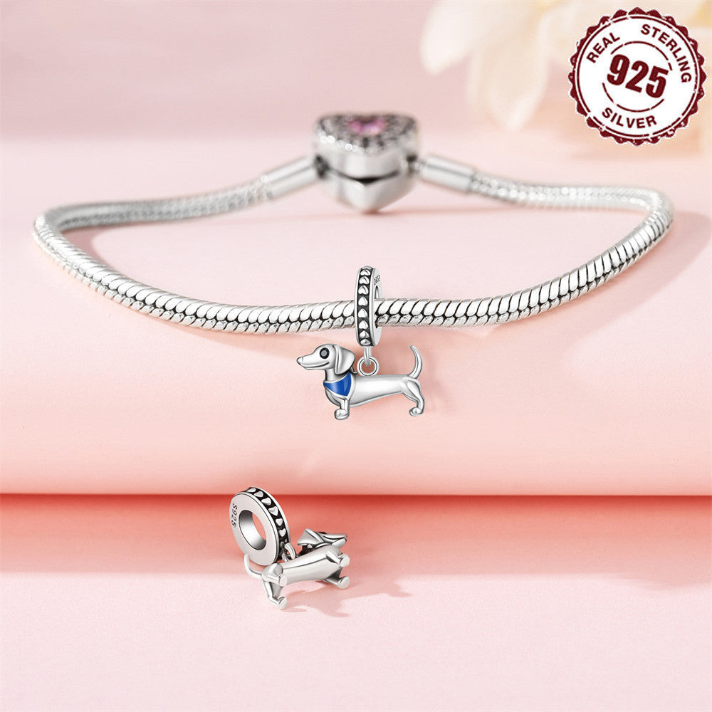 DIY Bracelet Ornament 925 Sterling Silver Sausage Dog Pendant