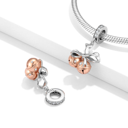 Bowknot Bell Pendant Christmas Series 925 Silver Plated Rose Gold Bracelet Diy Pendant