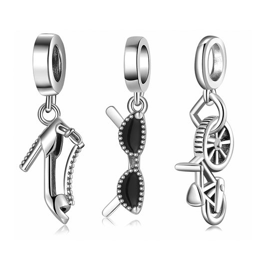 Sterling Silver Beaded Pendant Sunglasses High-heeled Shoes Bicycle Bracelet