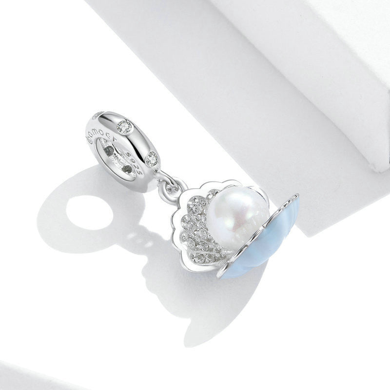 S925 Sterling Silver Pearl Clam Bracelet Pendant With Pearl Diy Charm
