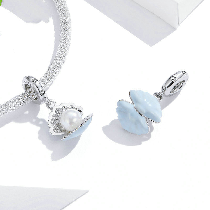 S925 Sterling Silver Pearl Clam Bracelet Pendant With Pearl Diy Charm