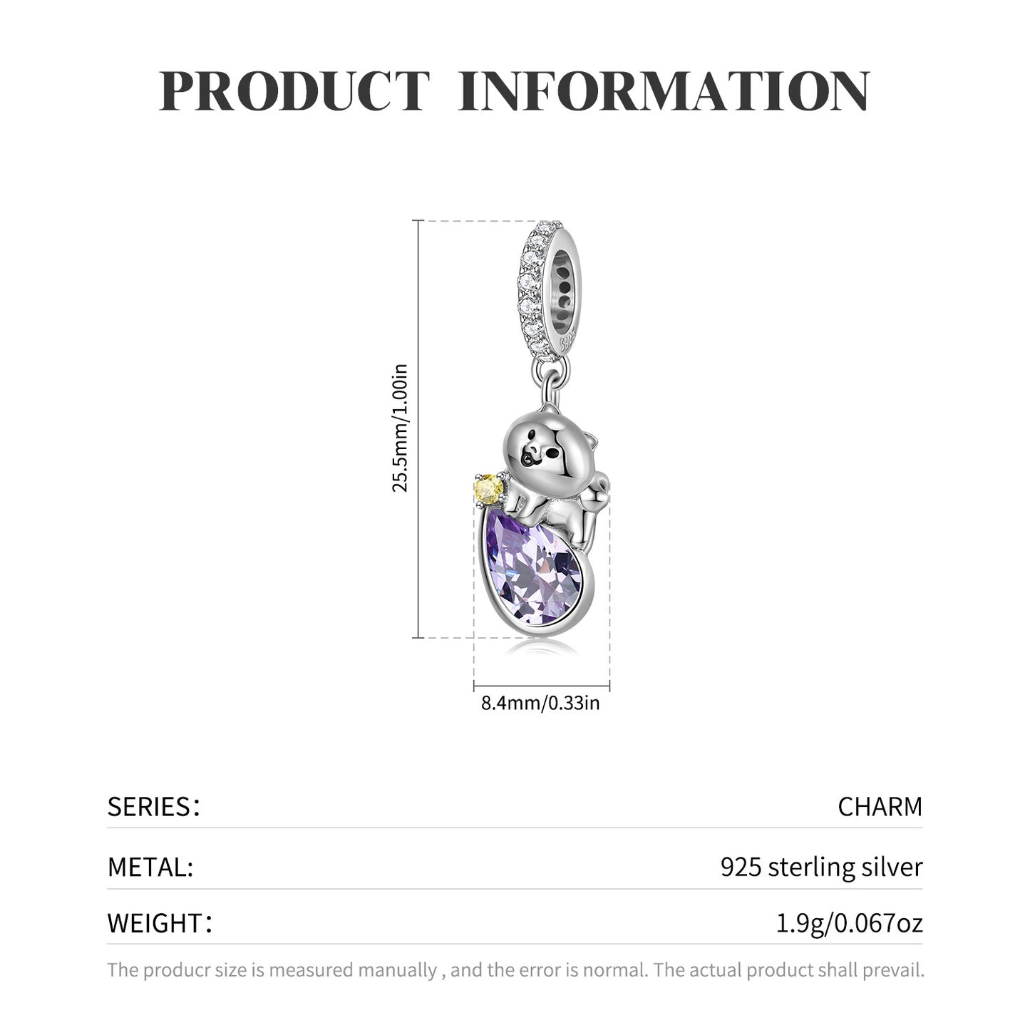 Forest Cute Animal Series Chaigou Pendant Original Design Versatile Girl Bracelet Diy925 Silver Accessories Pendant